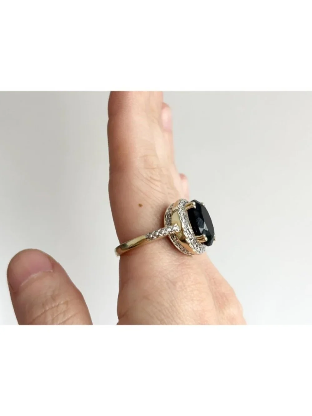 Jumbo Black Onyx Vermeil Gold Overlay Sterling Silver 925 Vintage Ring - sz 10